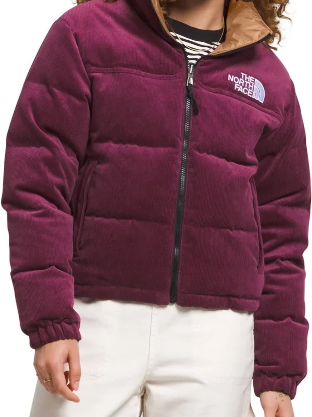 The North Face Women's 92 Reversible Corduroy Nuptse Jacket in Boysenberry